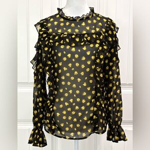 Who What Wear Semi Sheer Tulip Print Ruffle Blouse Size M